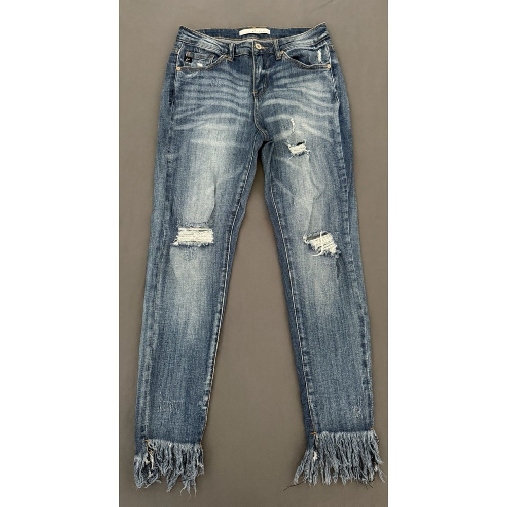 KanCan Jeans Womens Size 27 Crop Skinny Distressed Fringe Hem Stretch Boho